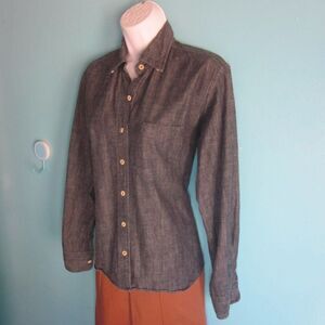 Brooklyn Tailors Womens Size L Custom Made Dark Blue Denim Fitted Shirt 42" Bust